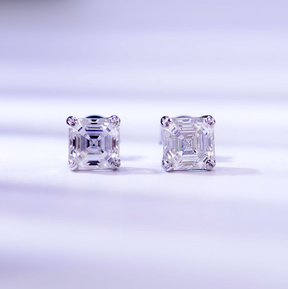 VVS1 Moissanite 1 Carat Square Princess Cut Earrings