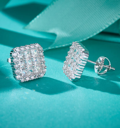 VVS1 Moissanite Fully Iced Square Princess Cut Stud Earrings