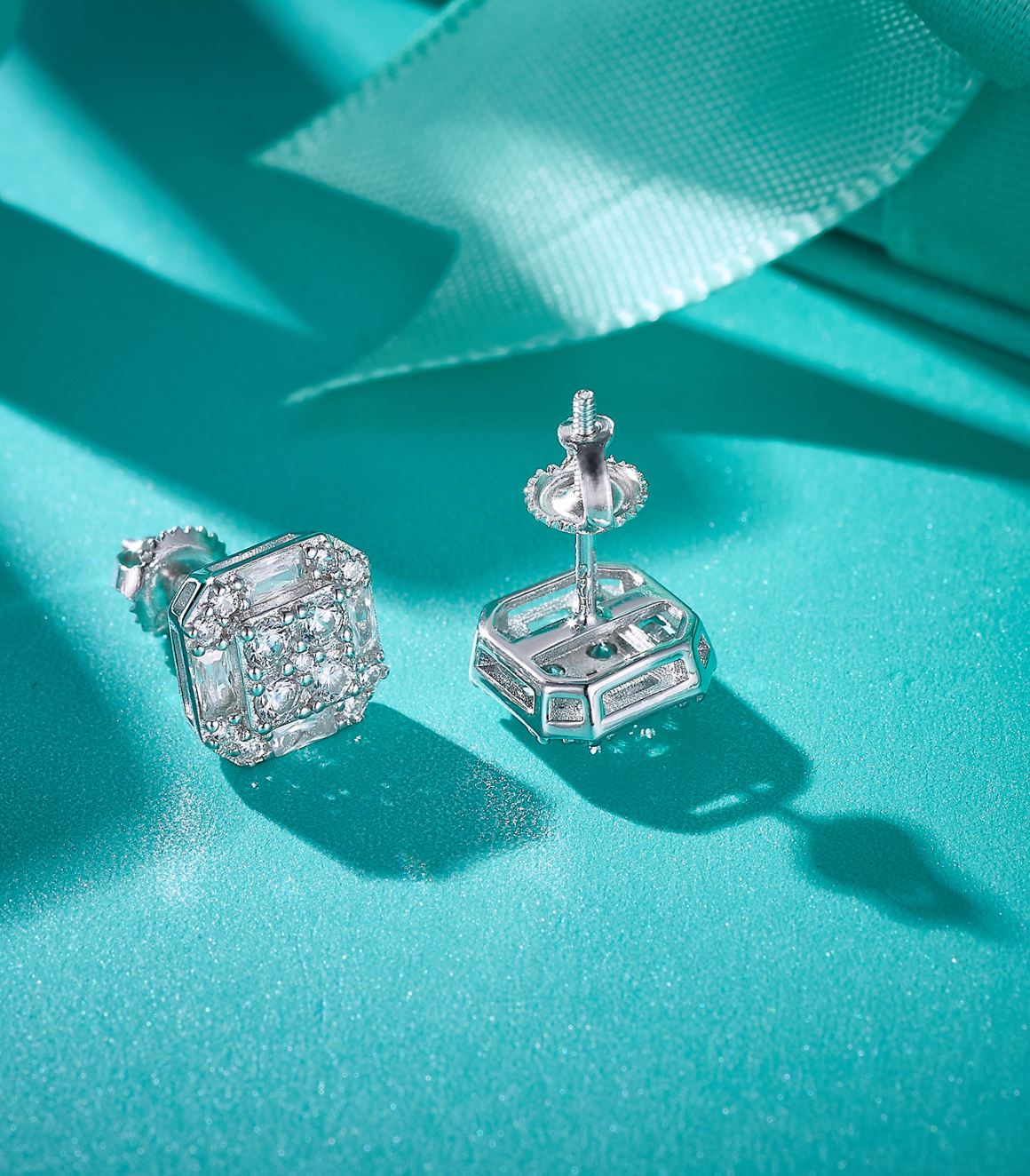 VVS1 Moissanite 13mm Square Emerald Cut Stud Earrings
