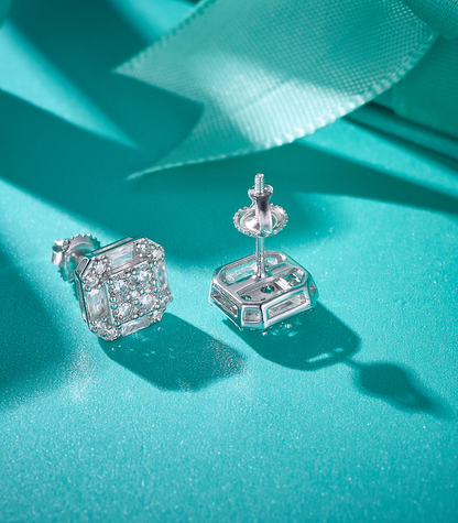 VVS1 Moissanite 13mm Square Emerald Cut Stud Earrings