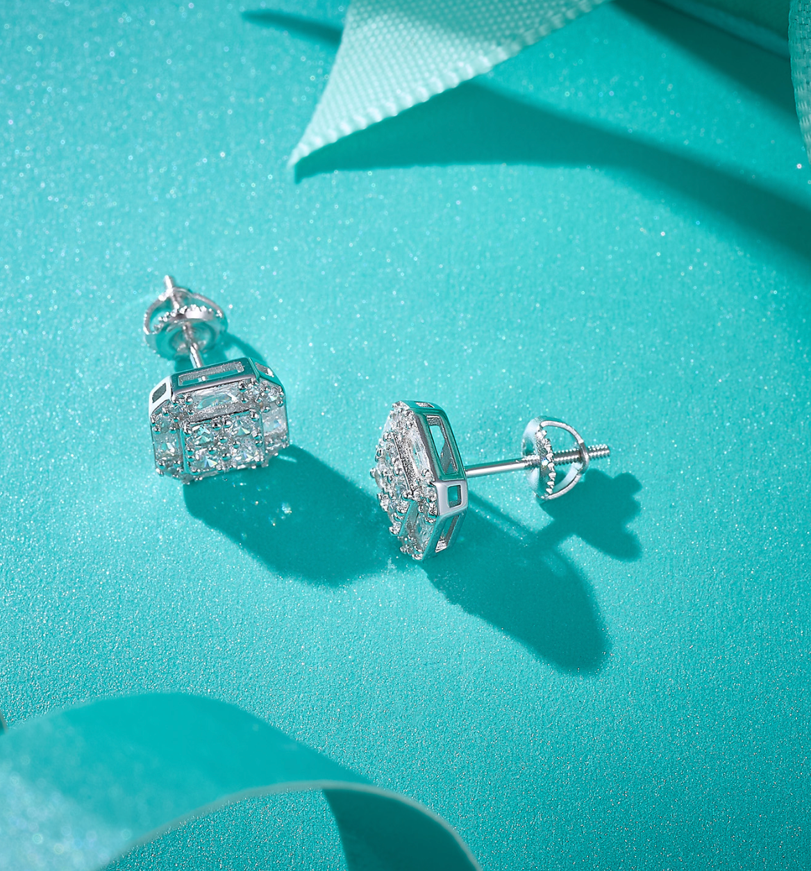 VVS1 Moissanite 13mm Square Emerald Cut Stud Earrings