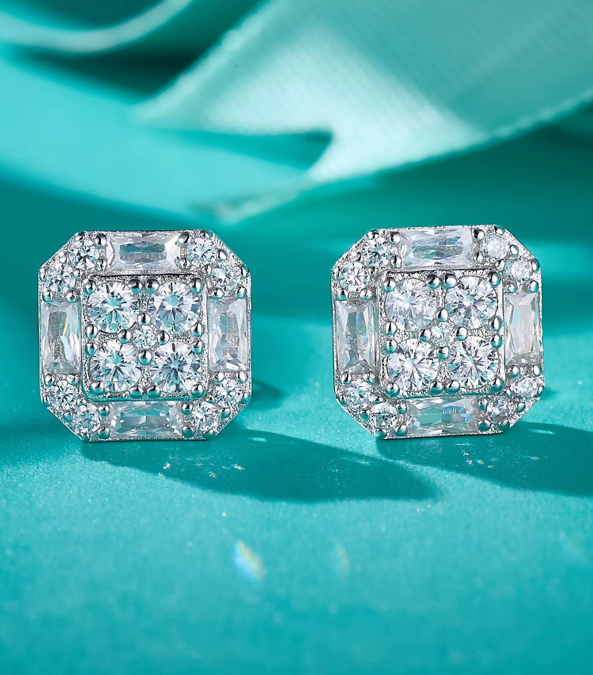 VVS1 Moissanite 13mm Square Emerald Cut Stud Earrings