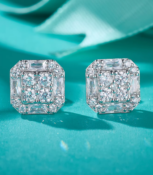 VVS1 Moissanite 13mm Square Emerald Cut Stud Earrings