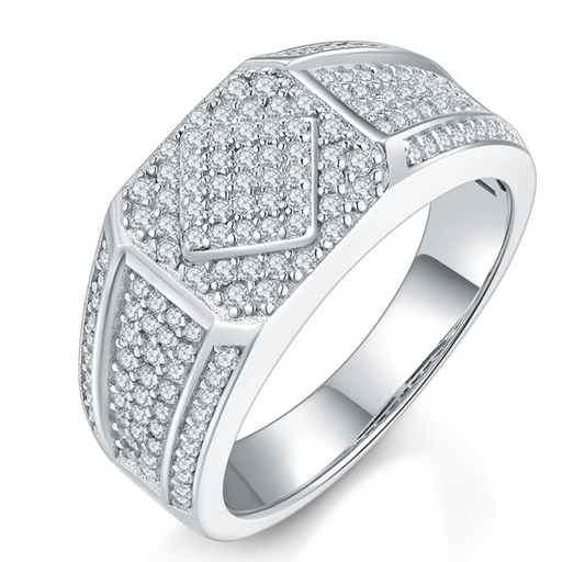 VVS1 Moissanite Fully Iced Rhombic Style One Row Ring