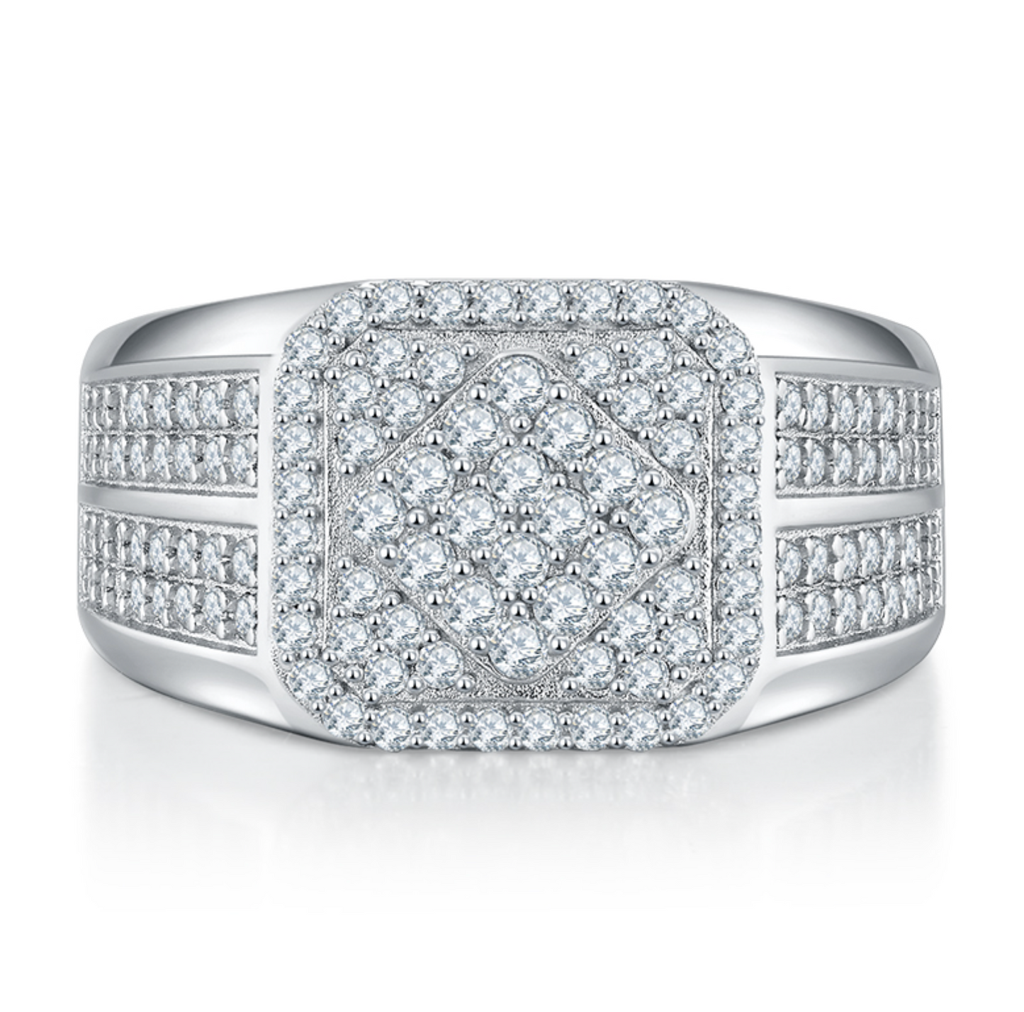 VVS1 Moissanite Fully Iced Rhombic Style Two Rows Ring