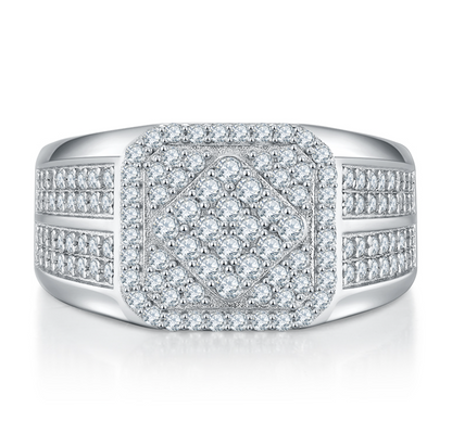 VVS1 Moissanite Fully Iced Rhombic Style Two Rows Ring
