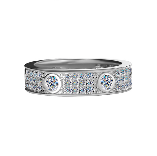 VVS1 Moissanite Fully Iced Three Rows Eternity Ring