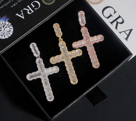 VVS1 Moissanite Iced-Out Baguette Cross Pendant
