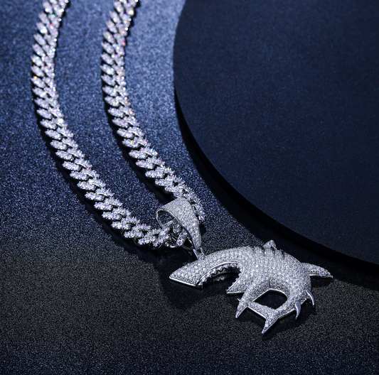 VVS1 Moissanite Sparkling Shark Pendant