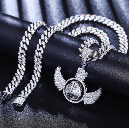VVS1 Moissanite Rotating Globe Wing Pendant