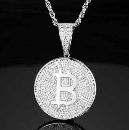 VVS1 Moissanite Iced-Out Bitcoin Pendant