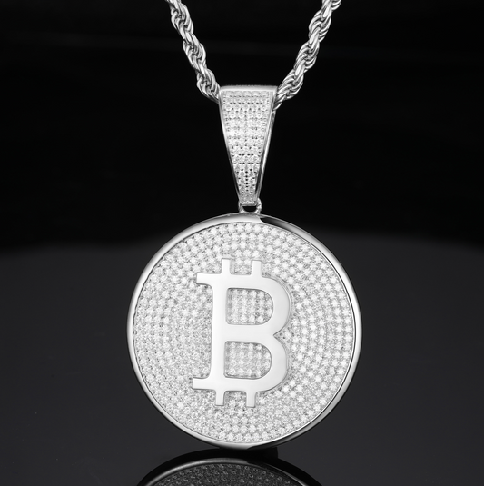 VVS1 Moissanite Iced-Out Bitcoin Pendant
