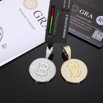 VVS1 Moissanite Iced-Out Bitcoin Pendant