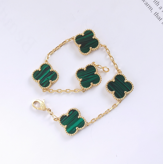 Green Malachite Four Leaf Clover Bracelet