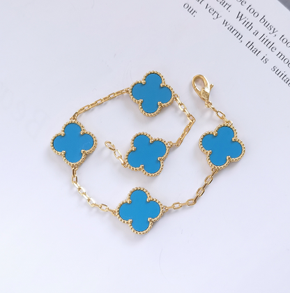 Blue Agate Four Leaf Clover Bracelet