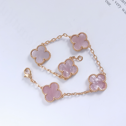 Pink Mother of Pearl Four Leaf Clover Bracelet