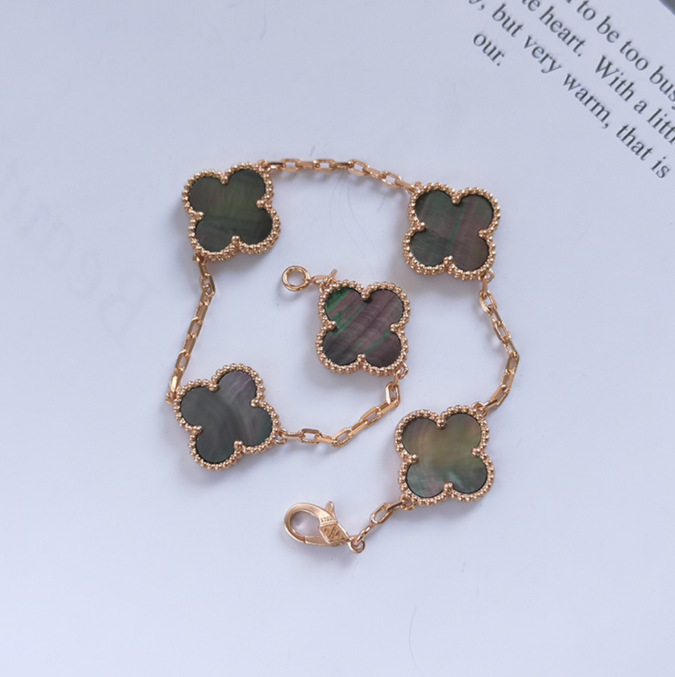 Gray MOP Four Leaf Clover Bracelet