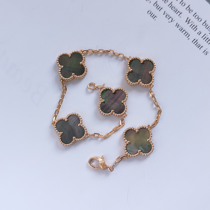 Gray MOP Four Leaf Clover Bracelet