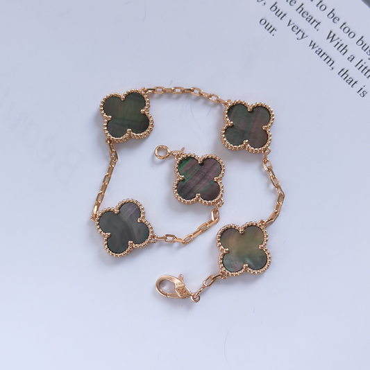 Gray MOP Four Leaf Clover Bracelet