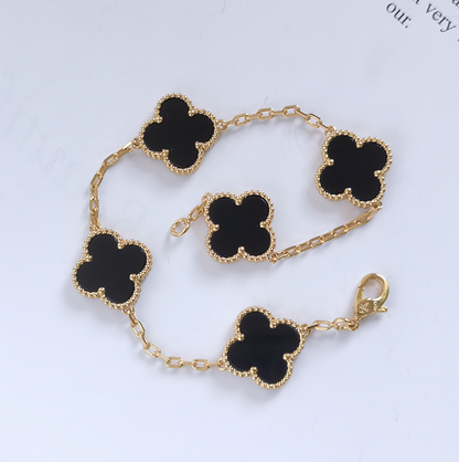 Black Agate Four Leaf Clover Bracelet