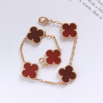 Red Agate Four Leaf Clover Bracelet