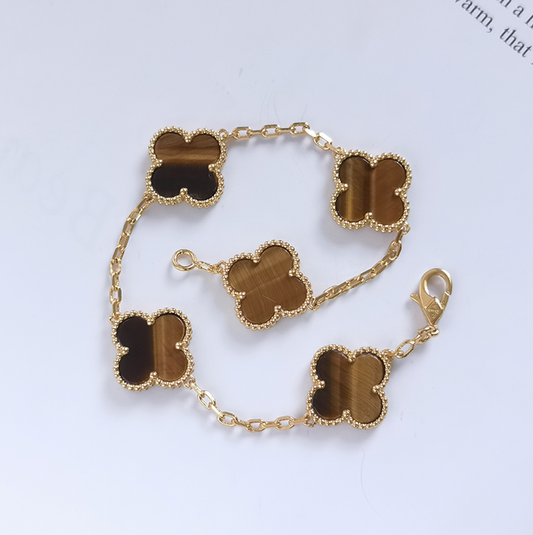 Tiger's Eye Four Leaf Clover Bracelet