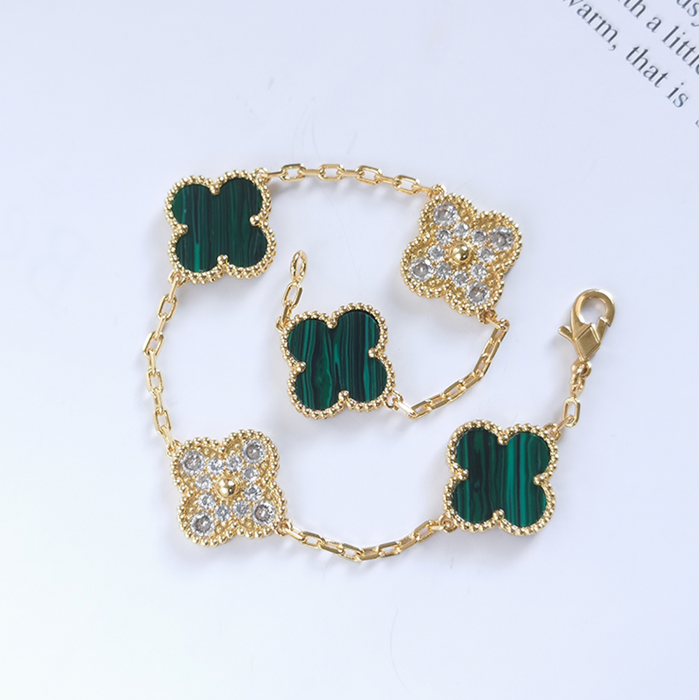 Green Malachite Four Leaf Clover Bracelet