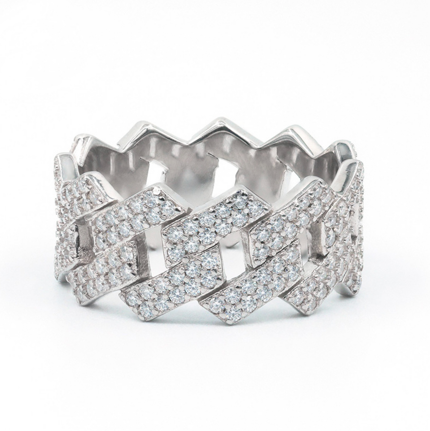 VVS1 Moissanite Two Rows Iced Cuban Ring