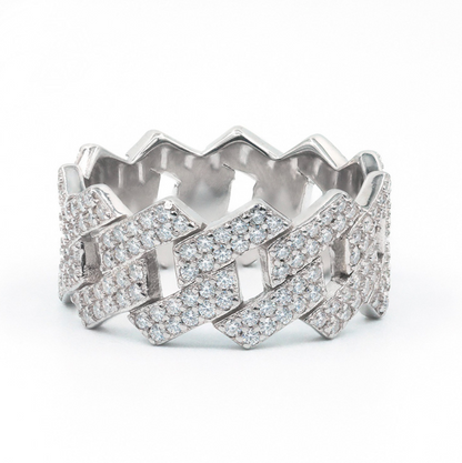 VVS1 Moissanite Two Rows Iced Cuban Ring