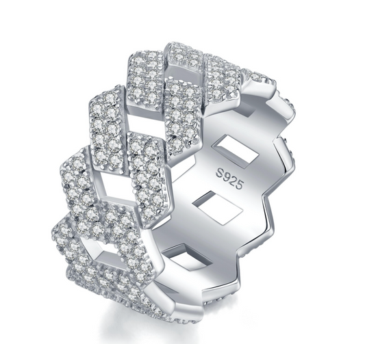 VVS1 Moissanite Two Rows Iced Cuban Ring