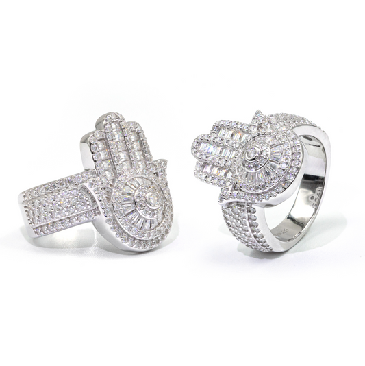 VVS1 Moissanite Iced Out Hamsa Hand Ring