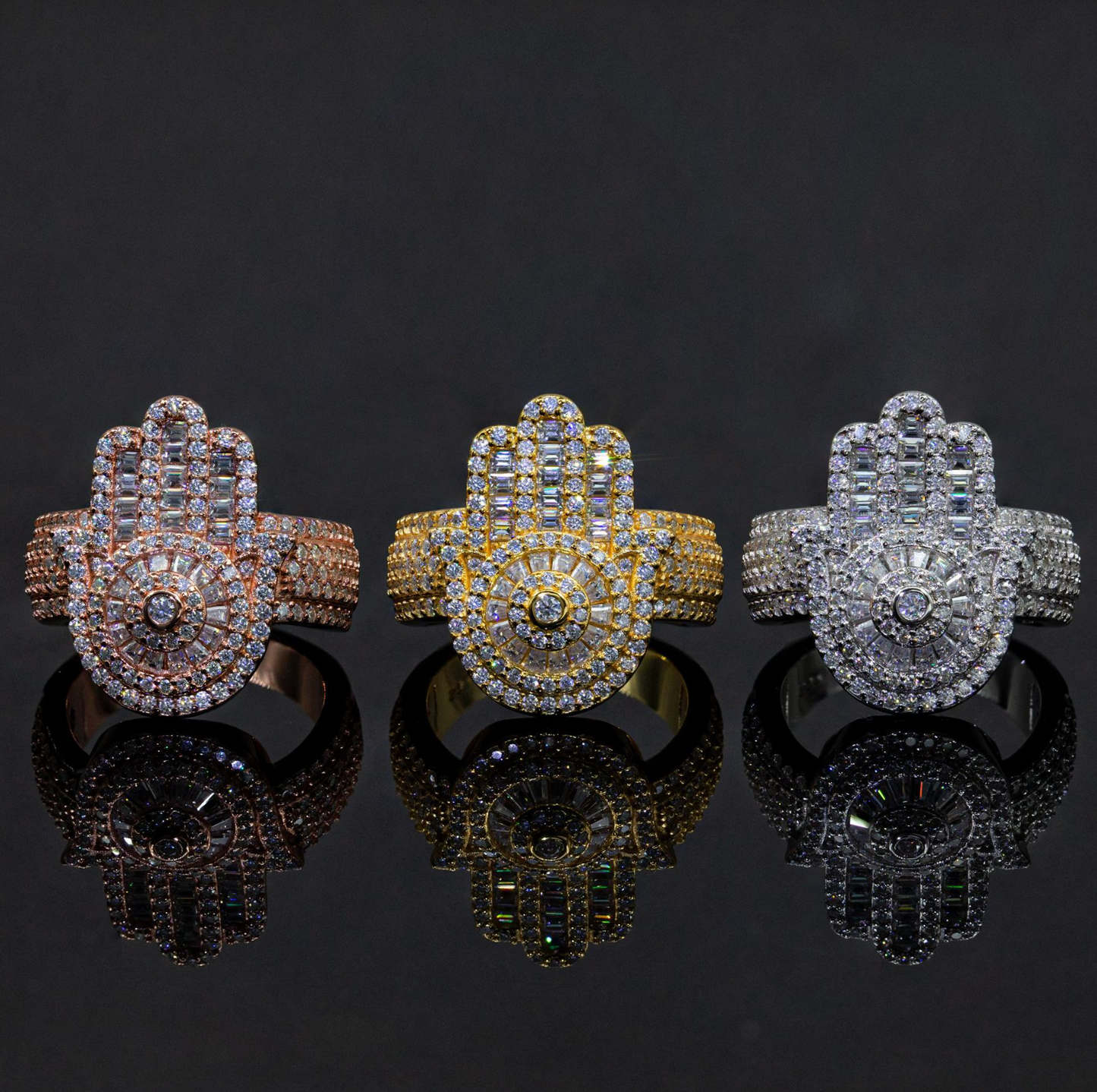 VVS1 Moissanite Iced Out Hamsa Hand Ring