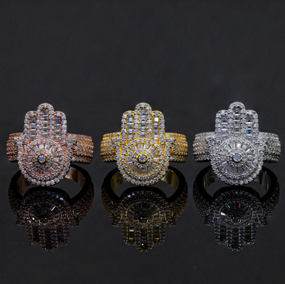 VVS1 Moissanite Iced Out Hamsa Hand Ring