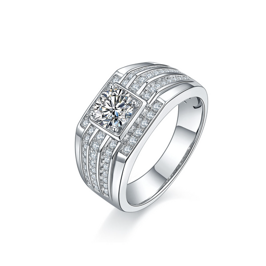 VVS1 Moissanite 1 Carat Three Rows Classic Band Ring