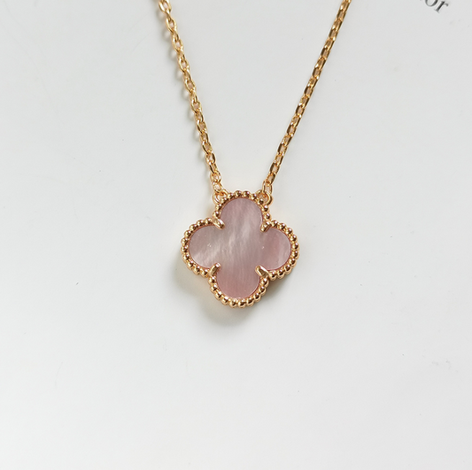 Pink Mother of Pearl Four Leaf Clover Chain
