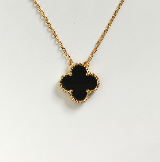 Black Agate Four Leaf Clover Chain
