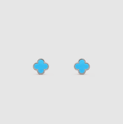 Blue Agate Four Leaf Clover Earrings
