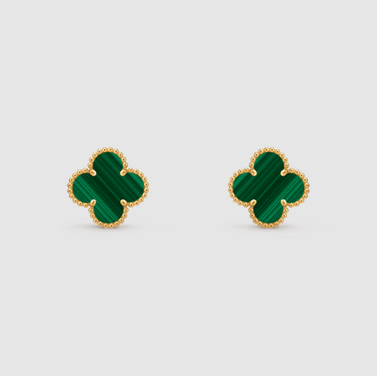 Green Malachite Four Leaf Clover Earrings