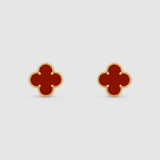 Red Agate Four Leaf Clover Earrings
