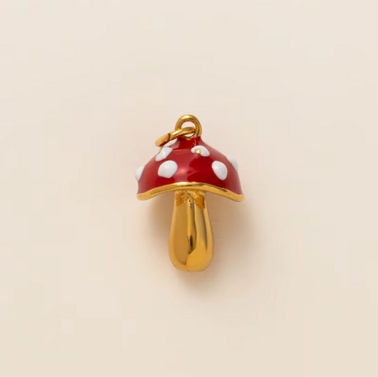 Red Mushroom Pendant - Gold Plated