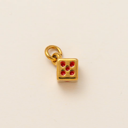 5A+ CZ Red Dice Pendant - Gold Plated