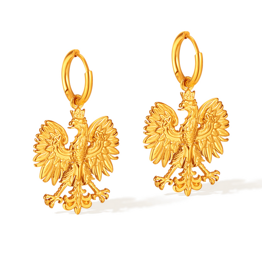 Eagle Shape Stud Hoop Earrings - Gold Plated
