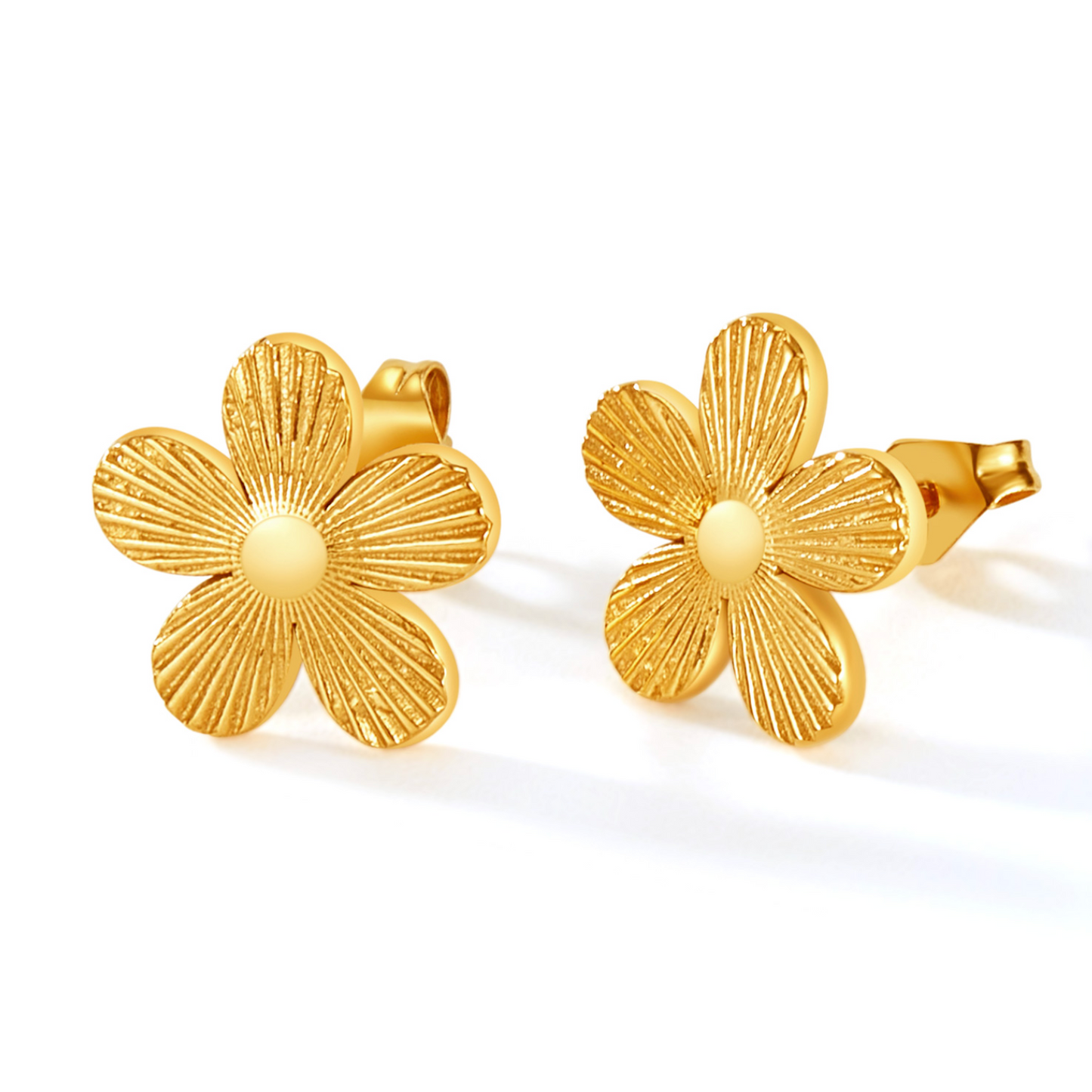 Small Flower Stud Hoop Earrings - Gold Plated