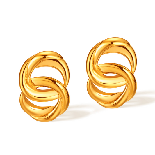 Dangle Round Hoop Stud Hoop Earrings - Gold Plated