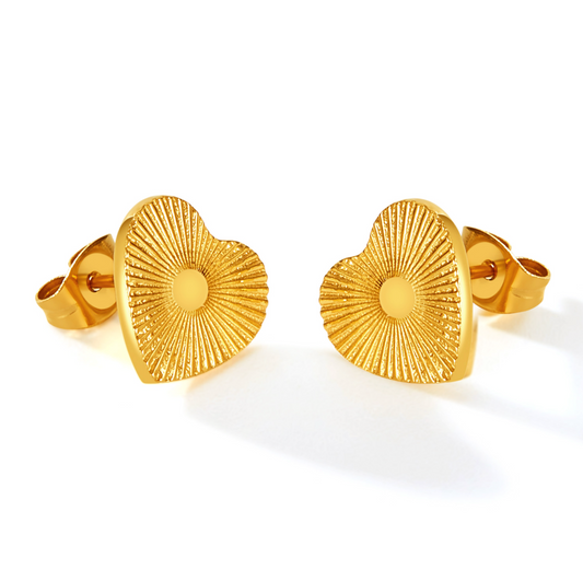 Small Heart Stud Earrings - Gold Plated