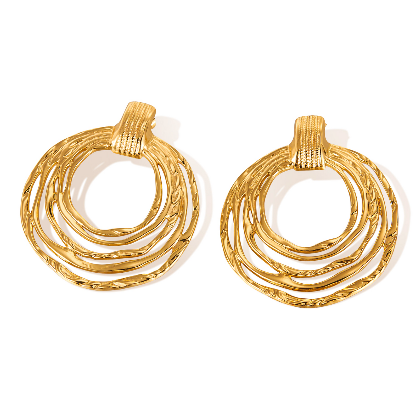 Chunky Round Hoop Stud Earrings - Gold Plated