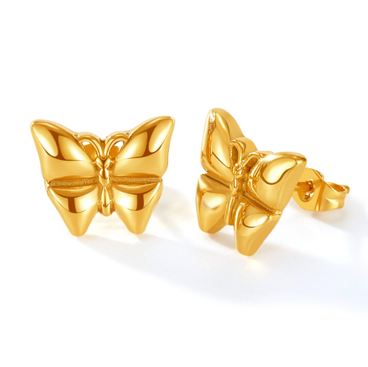 Small Butterfly Stud Earrings - Gold Plated