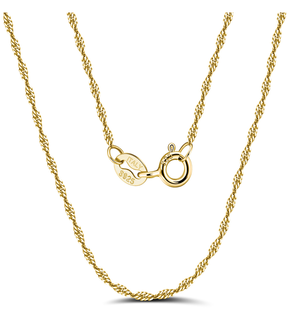 1.5mm Twisted Curb Singapore Rope Chain - Gold Plated