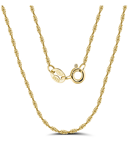 1.5mm Twisted Curb Singapore Rope Chain - Gold Plated