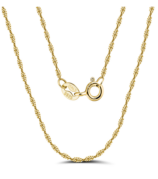 1.5mm Twisted Curb Singapore Rope Chain - Gold Plated